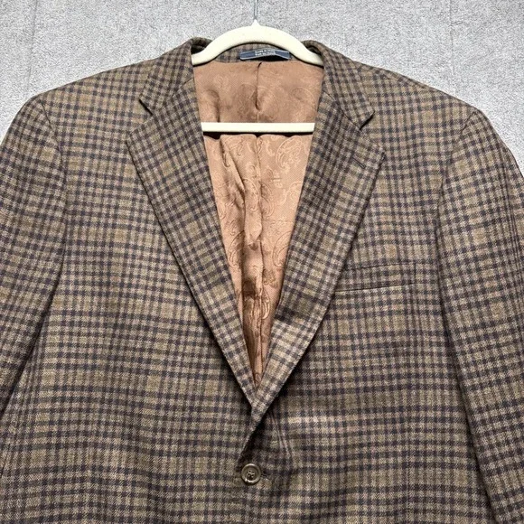 Columbo Cashmere & Mink Sport Coat‎ 46L Brown Check Plaid Blazer Arnold Brant